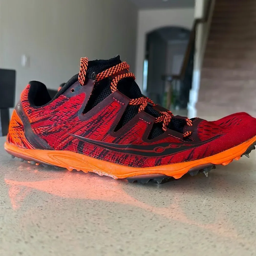 Saucony Men Cleats Carrera XC 3 Running Orange Red Black Track Spike 9 1/2 Shoe